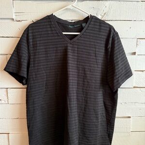Perry Ellis Black Striped V-Neck Tee